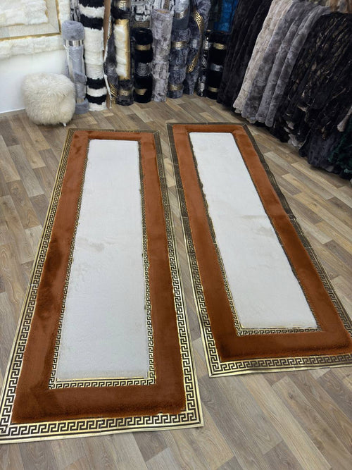 1. Kalite El Yapımı Kahve Beyaz Peluş Halı – Yumuşak ve Şık Tasarım