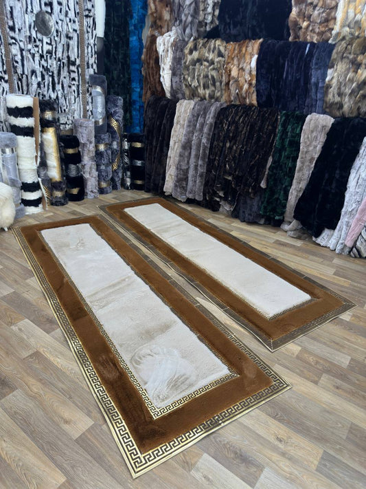 1. Kalite El Yapımı Kahve Bej Peluş Halı – Yumuşak ve Şık Tasarım