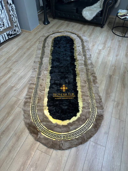 Oval Kahve Siyah Koyun Derisi Halı – Doğal ve Şık Tasarım