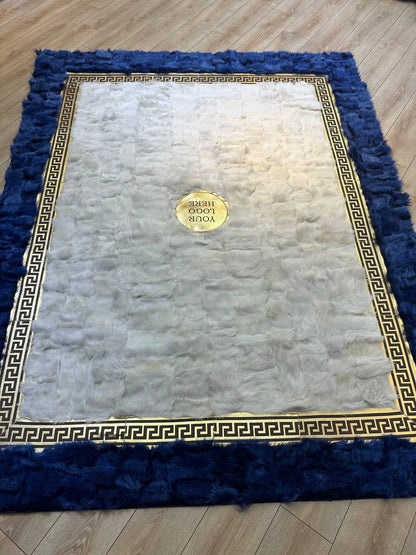 Mavi ve Beyaz Koyun Derisi Halı – %100 Doğal, Yumuşak ve Özel Tasarım