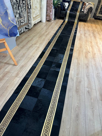 El Yapımı Gercek Dana Derisi Yolluk Halı - Kaymaz Suet Taban