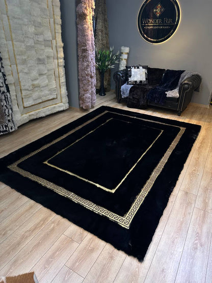 El Yapımı Lüks Siyah Peluş Halı – Yumuşak ve Şık Tasarım