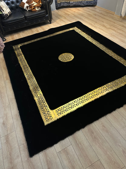 Siyah El yapımı 1. Kalite Peluş Halı - Kaymaz Suet Taban