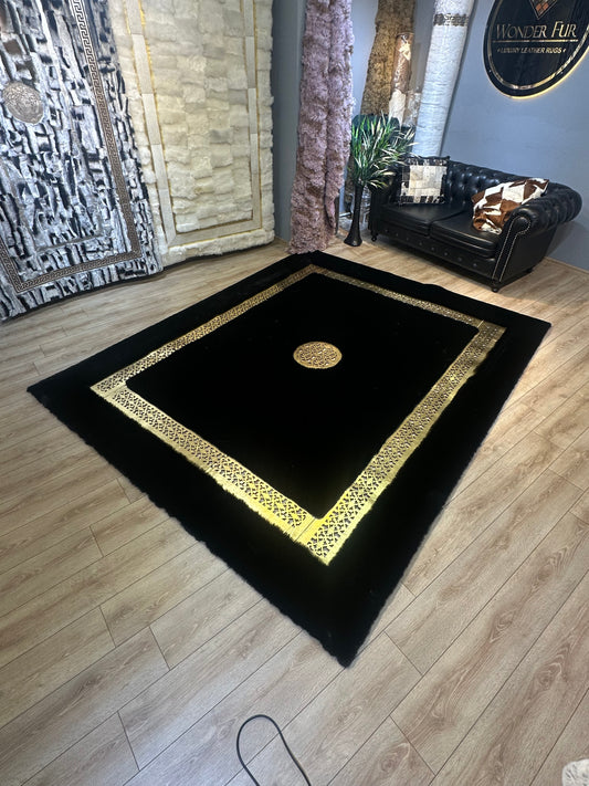 Siyah El yapımı 1. Kalite Peluş Halı - Kaymaz Suet Taban