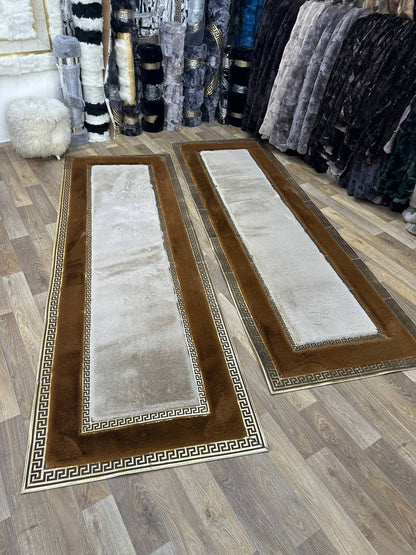 1. Kalite El Yapımı Kahve Bej Peluş Halı – Yumuşak ve Şık Tasarım