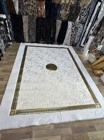 Kalite El Yapımı Beyaz Peluş Halı – Yumuşak ve Şık Tasarım