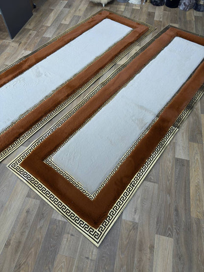1. Kalite El Yapımı Kahve Beyaz Peluş Halı – Yumuşak ve Şık Tasarım