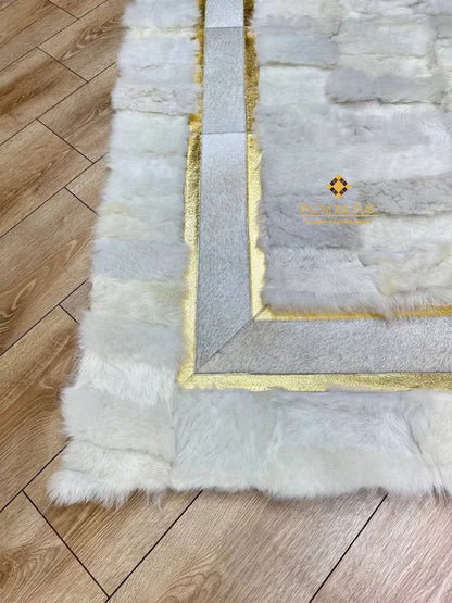 Beyaz Altın Rengi El yapımı Toskana Halı / Kaymaz Suet Taban